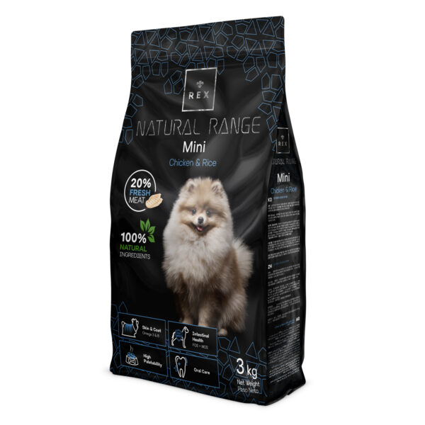 Rex Natural Range Mini - Chicken & Rice csirkés rizses kutyaeledel kistestű kutyák számára 3 kg