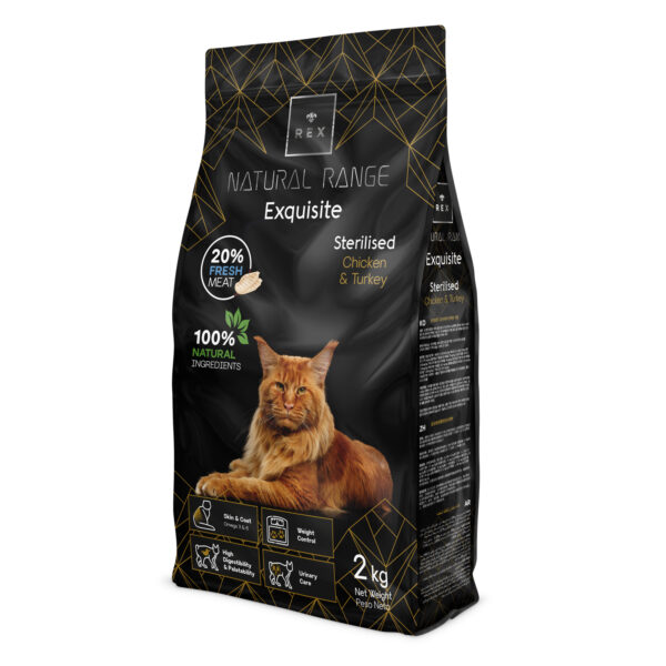 Rex Natural Range Exquisite Sterilised Cat - Chicken & Turkey csirke- és pulykahúsos macsakeledel 2kg